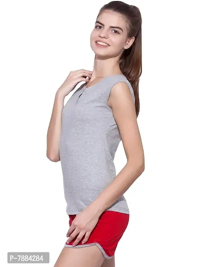 Ap'pulse Women's Sleeveless Henley Tshirt Grey Melange-thumb4