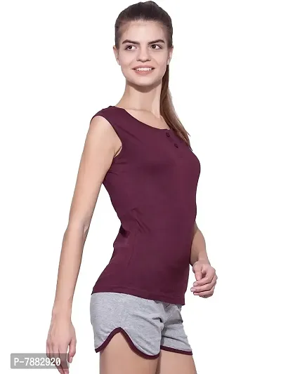 Ap'pulse Women's Sleeveless Henley Tshirt Maroon-thumb3