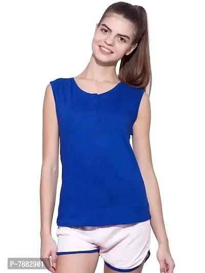 Ap'pulse Women's Sleeveless Henley Tshirt Royal Blue