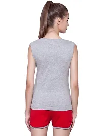 Ap'pulse Women's Sleeveless Henley Tshirt Grey Melange-thumb3