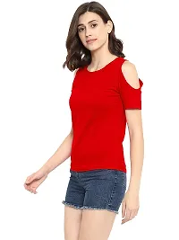 Ap'pulse Women's Cold Shoulder T-Shirt Red-thumb2