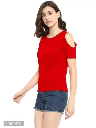 Ap'pulse Women's Cold Shoulder T-Shirt Red-thumb3