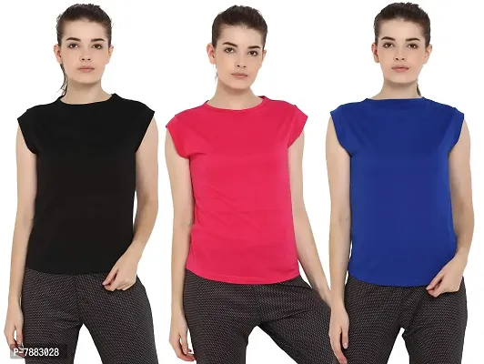 Ap'pulse Women's Cap Sleeve Tshirt(3 Pcs Combo Pack)-thumb0