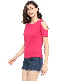 Ap'pulse Women's Solid Regular Fit T-Shirt (AP-WN-RN-SS-COLDSHLDR-T-437_Dark Pink X-Large)-thumb2