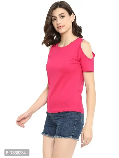 Ap'pulse Women's Solid Regular Fit T-Shirt (AP-WN-RN-SS-COLDSHLDR-T-437_Dark Pink X-Large)-thumb3