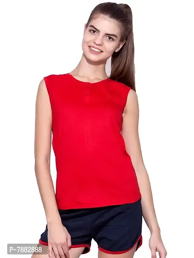 Ap'pulse Women's Sleeveless Henley Tshirt Red-thumb1