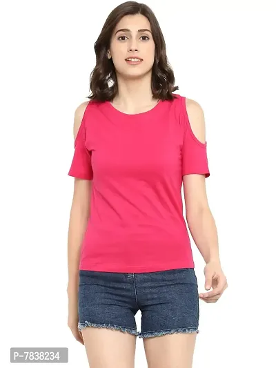 Ap'pulse Women's Solid Regular Fit T-Shirt (AP-WN-RN-SS-COLDSHLDR-T-437_Dark Pink X-Large)-thumb1