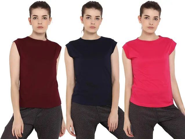 Ap'pulse Women's Cap Sleeve Tshirt(3 Pcs Combo Pack)