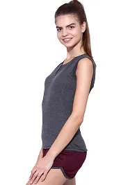 Ap'pulse Women's Sleeveless Henley Tshirt Charcoal-thumb3