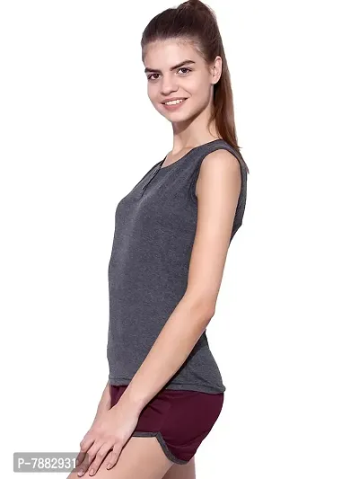 Ap'pulse Women's Sleeveless Henley Tshirt Charcoal-thumb4