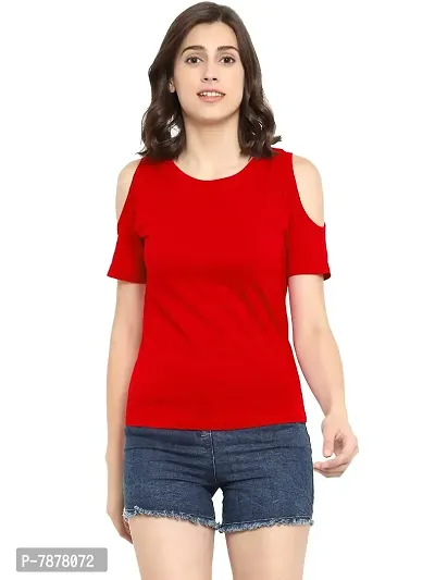 Ap'pulse Women's Cold Shoulder T-Shirt Red