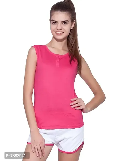 Ap'pulse Women's Sleeveless Henley Tshirt Dark Pink-thumb0