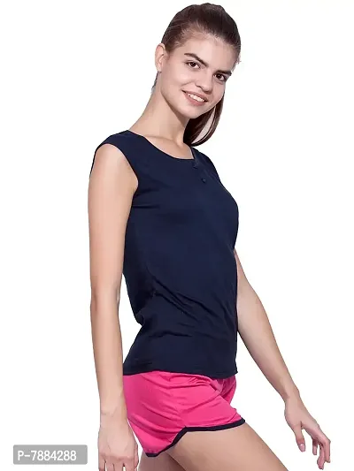 Ap'pulse Women's Sleeveless Henley Tshirt Navy-thumb3