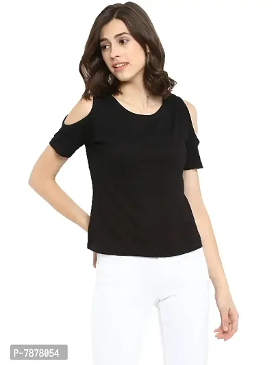 Ap'pulse Women's Solid Regular Fit T-Shirt (AP-WN-RN-SS-COLDSHLDR-428_Black Small)-thumb1