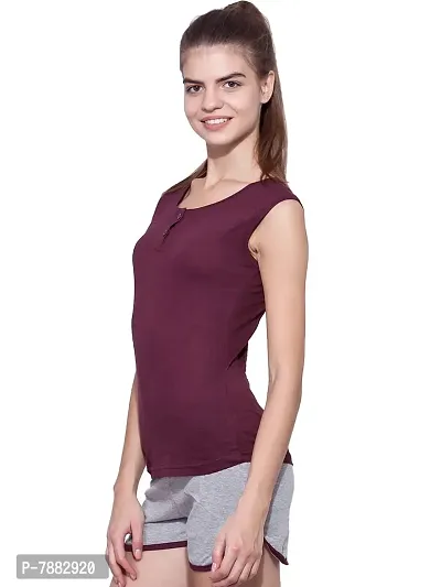 Ap'pulse Women's Sleeveless Henley Tshirt Maroon-thumb4