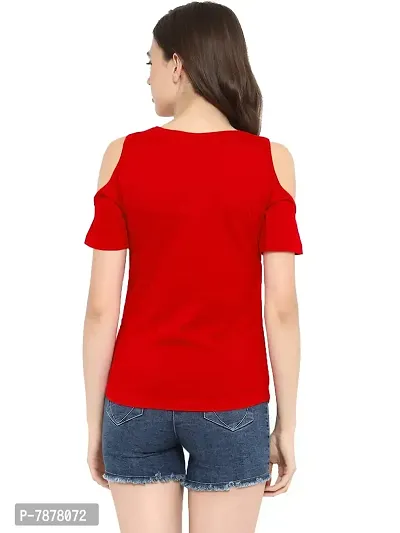 Ap'pulse Women's Cold Shoulder T-Shirt Red-thumb5