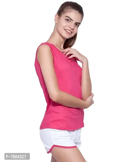 Ap'pulse Women's Sleeveless Henley Tshirt Dark Pink-thumb2