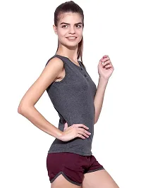 Ap'pulse Women's Sleeveless Henley Tshirt Charcoal-thumb2