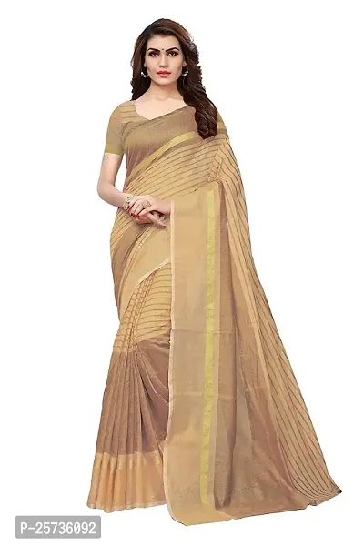 KALASAA FASHION New Traditional Plain cotton Saree with strips For Women With Un-Stitched Blouse (Multi 10)