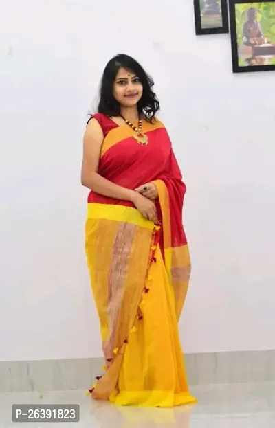 Beautiful Cotton Saree With Blouse Piece Multicoloured For Women-thumb0