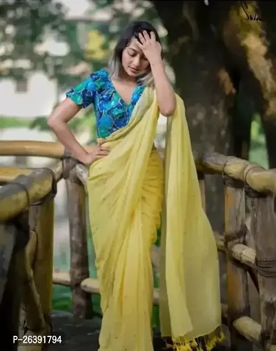 Beautiful Cotton Saree With Blouse Piece Yellow For Women