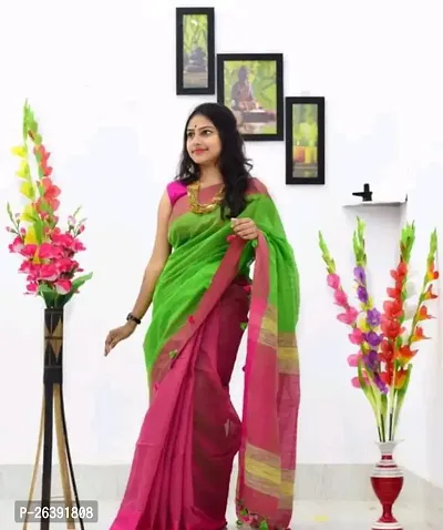 Beautiful Cotton Saree With Blouse Piece Multicoloured For Women-thumb0