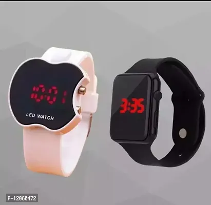 Stylish Peach And Black Apple Shape And Smart Digital Led Watch Combo For Boys And Girls-thumb0