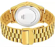 Stylish Steel Round Shape Dial Golden Analogue Watch For Men With Day And Date Display-thumb1