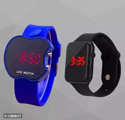 Stylish Royal Blue And Black Apple Shape And Smart Digital Led Watch Combo For Boys And Girls