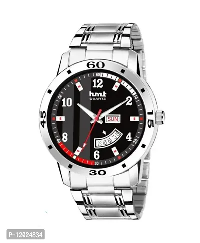 Stylish Steel Round Shape Dial Black Analogue Watch For Men With Day And Date Display-thumb0