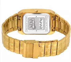 Stylish Steel Rectangle Shape Dial Golden Analogue Watch For Men With Day And Date Display-thumb3