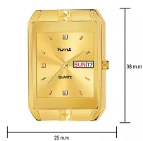 Stylish Steel Rectangle Shape Dial Golden Analogue Watch For Men With Day And Date Display-thumb2