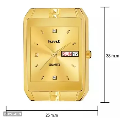 Stylish Steel Rectangle Shape Dial Golden Analogue Watch For Men With Day And Date Display-thumb3