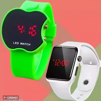Stylish Parrot Green And White Apple Shape And Smart Digital Led Watch Combo For Boys And Girls
