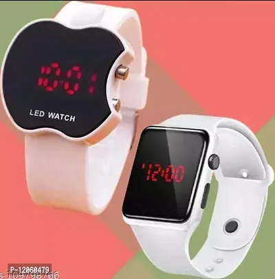 Stylish Peach And White Apple Shape And Smart Digital Led Watch Combo For Boys And Girls
