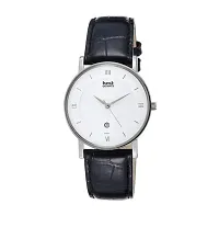 Stylish Leather Round Shape Dial White Analogue Watch For Men With Day And Date Display-thumb2