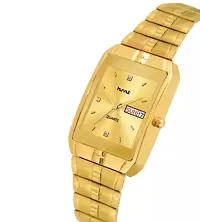 Stylish Steel Rectangle Shape Dial Golden Analogue Watch For Men With Day And Date Display-thumb1