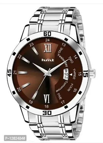 Stylish Steel Round Shape Dial Coffee Analogue Watch For Men With Day And Date Display