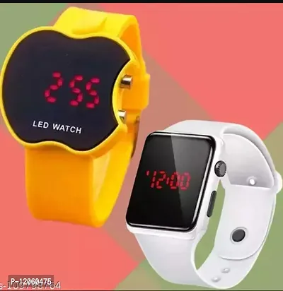 Stylish Yellow And White Apple Shape And Smart Digital Led Watch Combo For Boys And Girls-thumb0