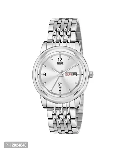 Stylish Steel Round Shape Dial Silver Analogue Watch For Men With Day And Date Display