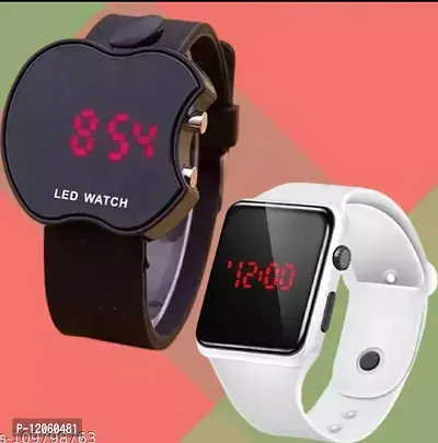 Stylish Black And White Apple Shape And Smart Digital Led Watch Combo For Boys And Girls