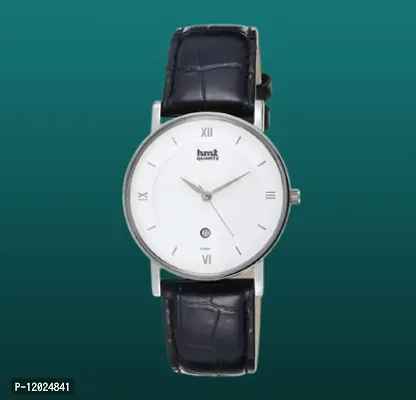 Stylish Leather Round Shape Dial White Analogue Watch For Men With Day And Date Display