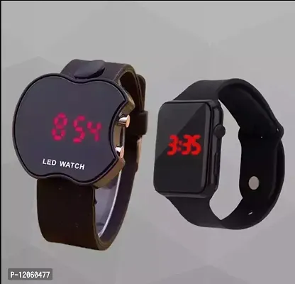 Stylish Black Apple Shape And Smart Digital Led Watch Combo For Boys And Girls-thumb0