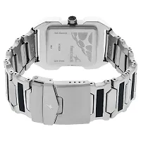 Stylish Steel Rectangle Shape Dial Silver Analogue Watch For Men With Day And Date Display-thumb1