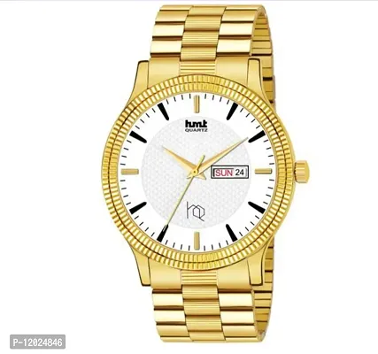 Stylish Steel Round Shape Dial Golden Analogue Watch For Men With Day And Date Display-thumb3