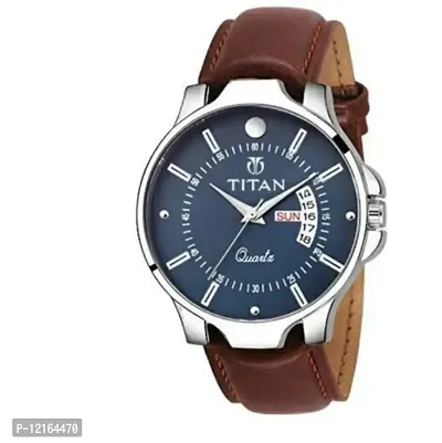 Blue Patri Day Date Function Brown Belt Wrist Watch For Men | Pack Of 01 |-thumb0