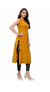 SK Enterprises? Straight Rayon Plain Sleeveless Kurta for Women/Girls(ES-Yellow-L)-thumb2