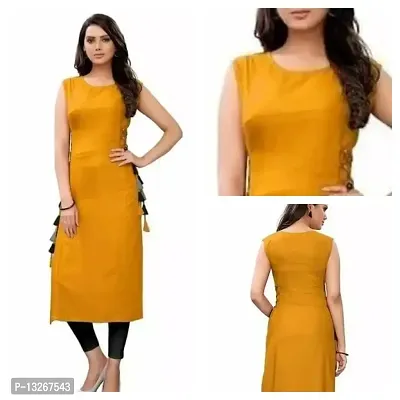 SK Enterprises? Straight Rayon Plain Sleeveless Kurta for Women/Girls(ES-Yellow-XL)-thumb5