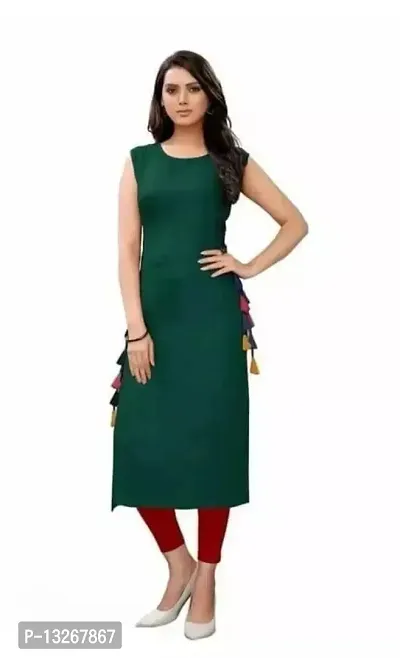 SK Enterprises? Straight Rayon Plain Sleeveless Kurta for Women/Girls(ES-Green-XXL)-thumb0