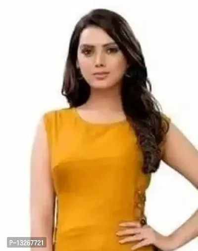 SK Enterprises? Straight Rayon Plain Sleeveless Kurta for Women/Girls(ES-Yellow-M)-thumb4